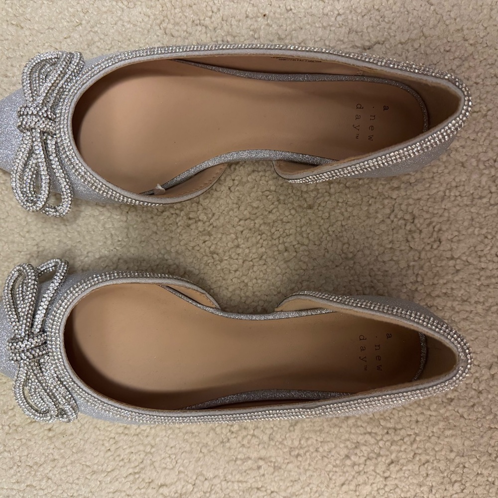 A New Day Silver Flats with Bow Detail
